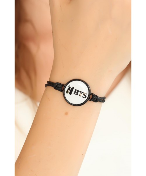 Siyah Ayarlamalı İpli BTS Tasarım Bayan Bileklik