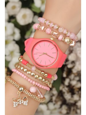 Silikon Kordonlu Bayan Saat Kombini