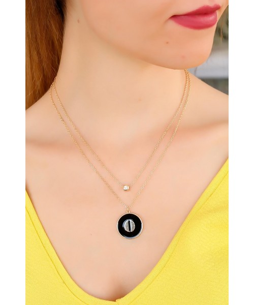 Zirkon Taşlı Siyah Renk O Harfli Tasarımlı Bayan Kolye