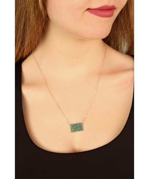 Yeşil Renk Zirkon Taşlı Bayan Kolye