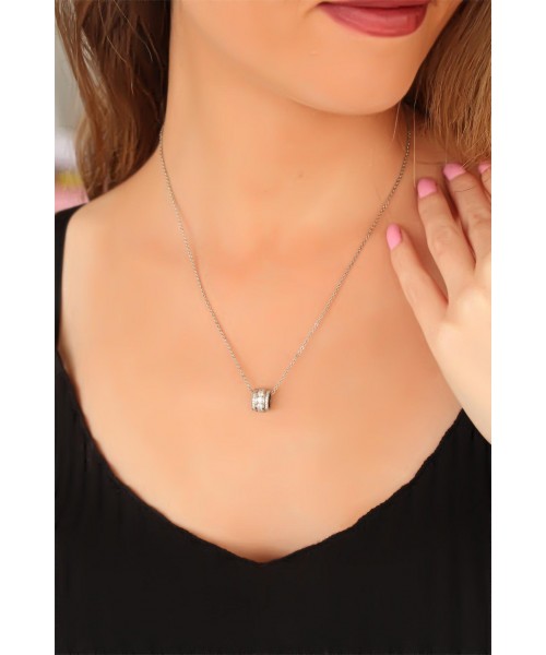 Silver Renk Metal Aksesuarlı Zirkon Taşlı Bayan Kolye