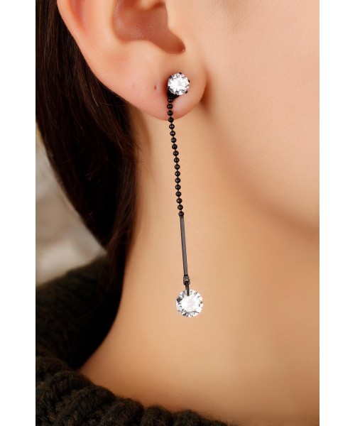 Siyah Renk Metal Kristal Taşlı Bayan Küpe