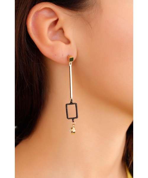 Sarı Ve Siyah Metal Bayan Sallantı Küpe