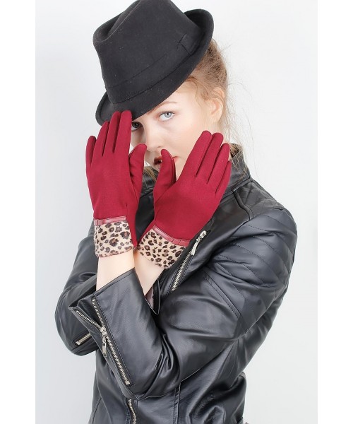 Siyah Renk Leopar Desenli Bayan Dokunmatik Ekran Eldiven