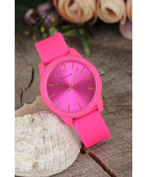 Fuşya Renk Silikon Kordonlu Bayan Kol Saati