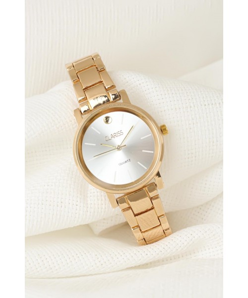 Gold Renk Metal Kordonlu Beyaz Renk İç Tasarımlı Yeni Sezon Clariss Marka Bayan Kol Saati