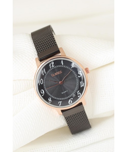 Füme Renk Kaplama Hasır Metal Kordonlu Clariss Marka Bayan Kol Saati