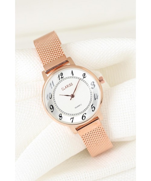 Rose Renk Kaplama Hasır Metal Kordonlu Clariss Marka Bayan Kol Saati