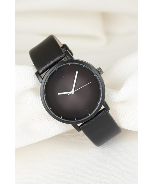 Siyah Renk Deri Kordonlu Rakamsız Bayan Kol Saati