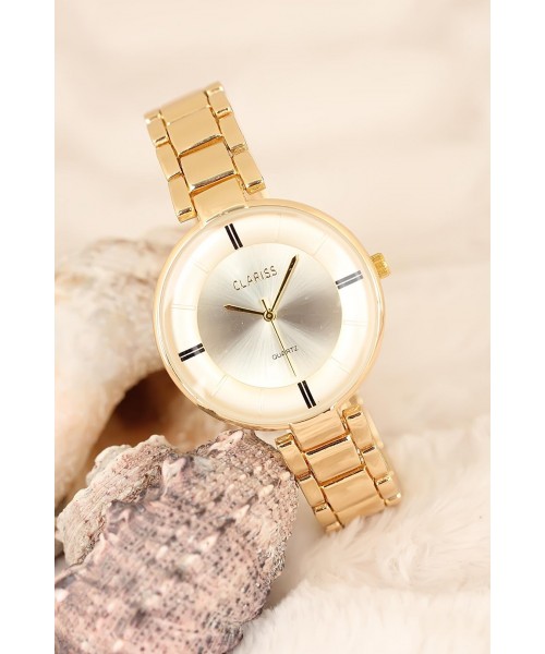 Gold Metal Kordonlu Şık Kasa Clariss Marka Bayan Kol Saati