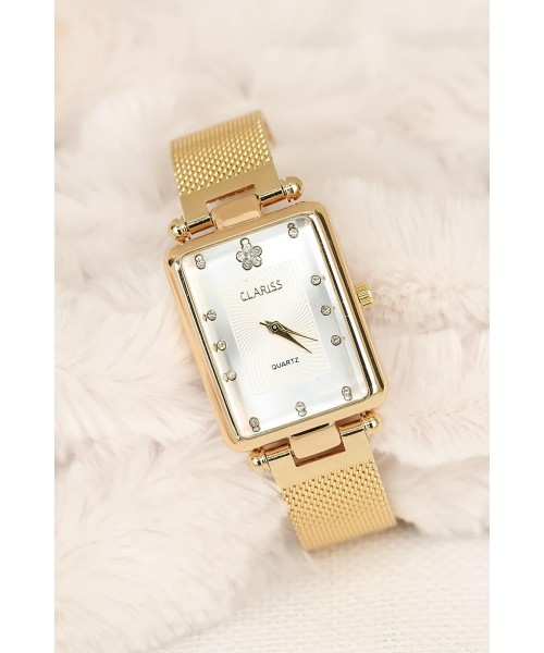 Gold Renk Hasır Metal Kordonlu Dikdörtgen Vintage Kasa Clsriss Bayan Saat