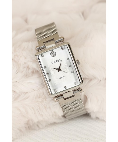 Silver Renk Hasır Metal Kordonlu Dikdörtgen Vintage Kasa Clsriss Bayan Saat