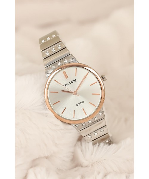 Silver Renk Taşlı Metal Kordonlu Rose Kasa Bayan Saat