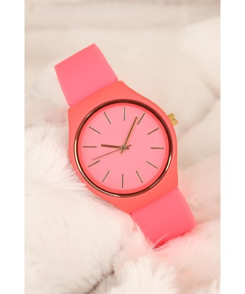 Mercan Renk Silikon Kordonlu Bayan Kol Saati Saat