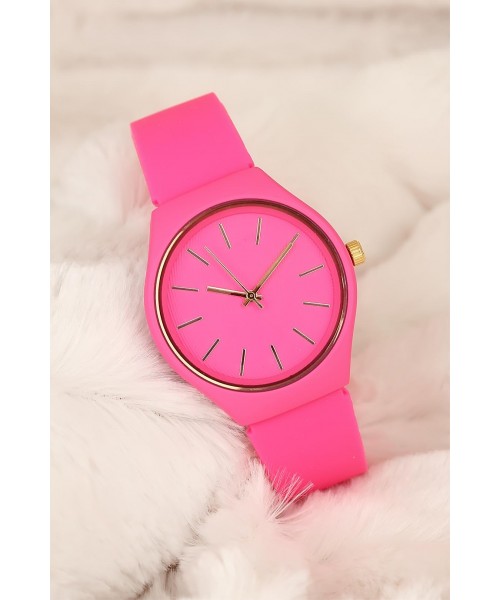 Fuşya Renk Silikon Kordonlu Bayan Kol Saati Saat