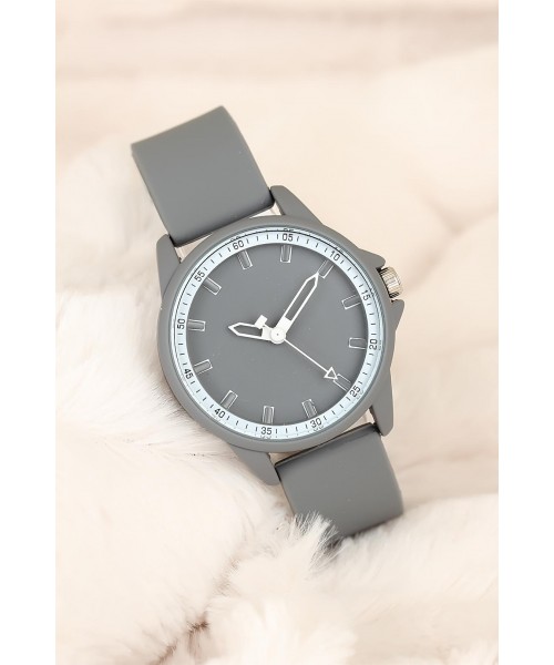 Gri Renk Silikon Kordonlu Bayan Kol Saati Saat
