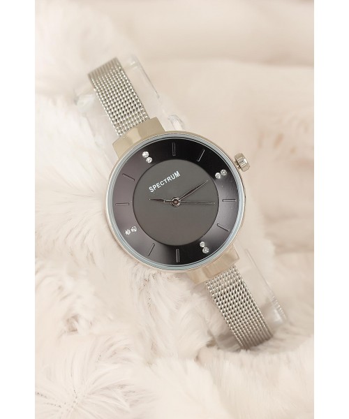 Silver Renk Hasır Metal Kordonlu Siyah Renk İç Tasarım Bayan Kol Saati