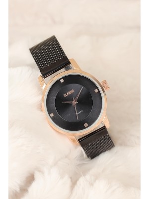 Füme Hasır Metal Kordonlu Rose Kasa Clariss Marka Bayan Kol Saati