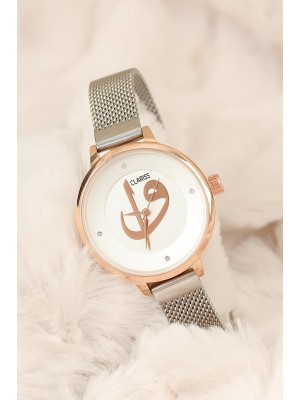 Silver Renk Hasır Metal Kordonlu Rose Kasa Clariss Marka Elif Vav Bayan Saat