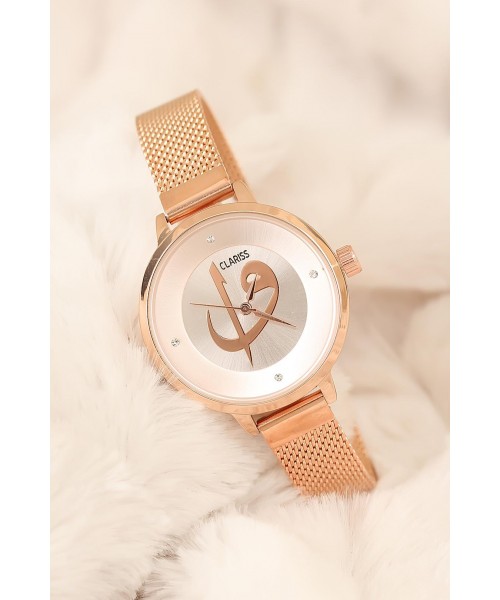 Rose Renk Hasır Metal Kordonlu Clariss Marka Elif Vav Bayan Saat