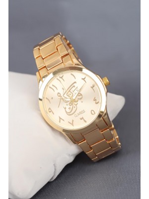 Gold Renk Kaplama Metal Kordonlu Kün Fe Yekün Figürlü Arapça Rakamlı Clariss Marka Bayan Kol Saati