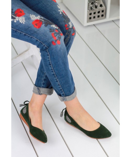 Vitale Haki Süet Bayan Babet Ayakkabı