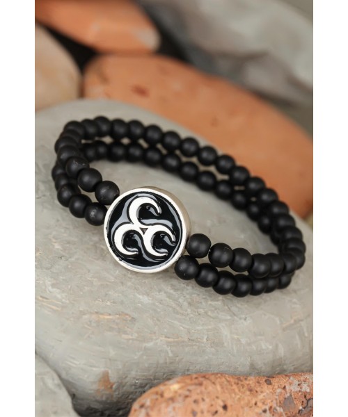 Siyah Renk Çift Sıra Oniks Doğal Taş 3 Hilal Erkek Bileklik