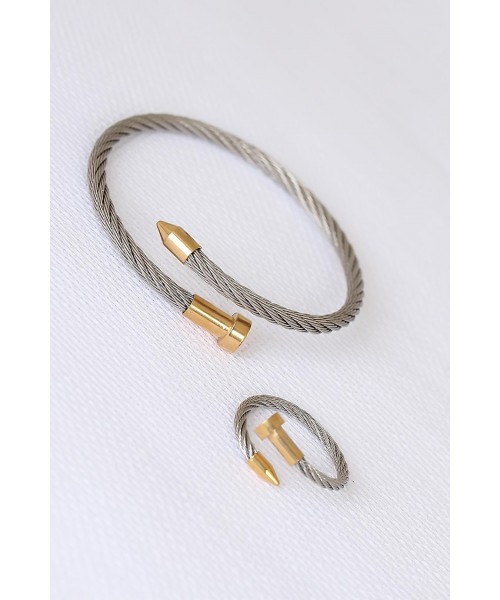 Silver Renk Çelik Çivi Tasarım Bileklik Ve Ayarlamalı Erkek Yüzük Kombini