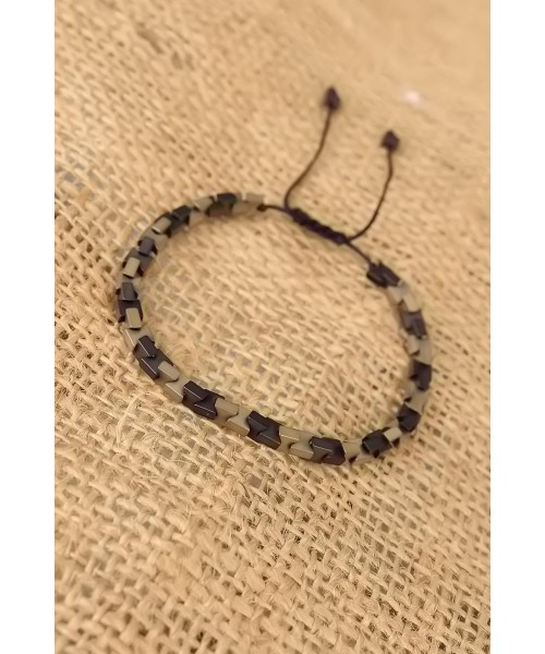 Trend Hematit Doğal Taş Ayarlamalı İp Tasarımlı Erkek Bileklik