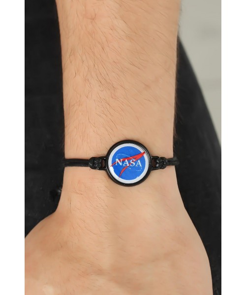 Siyah Renk Deri Ayarlamlı İpli Nasa Erkek Bileklik