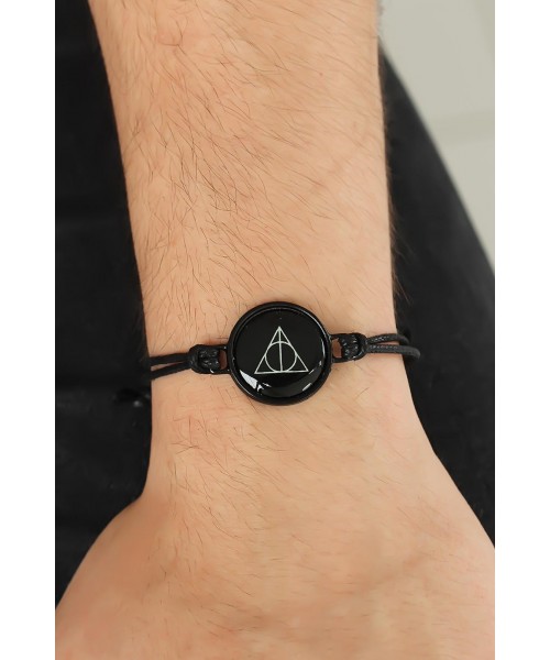 Siyah Deri Ayarlamlı İpli Prizma Erkek Bileklik