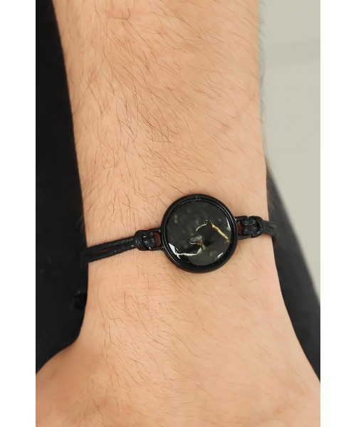 Siyah Renk Deri Ayarlamlı İpli Kurt Erkek Bileklik