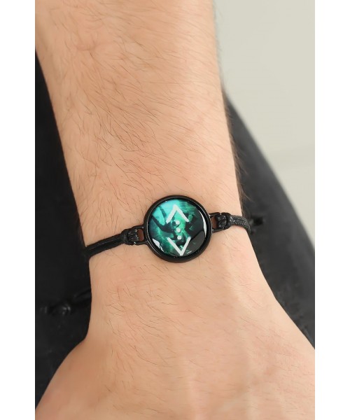 Siyah Renk Deri Ayarlamlı İpli Renkli Çukur Erkek Bileklik