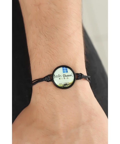 Siyah Renk Deri Ayarlamlı İpli Yazılı Çukur Erkek Bileklik Siyah Renk Deri Ayarlamlı İpli Yazılı Çukur Erkek Bileklik