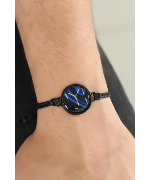 Siyah Renk Deri Ayarlamlı İpli Kayı Boyu Erkek Bileklik