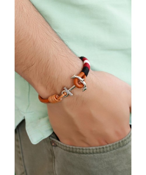 Taba Renk Deri Tasarımlı Erkek Bileklik