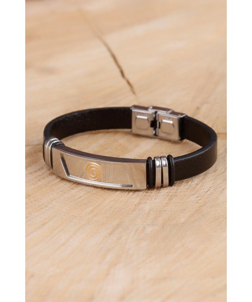 Siyah Silikon Çelik Aksesuar Gold Yuvarlak Desenli Erkek Bileklik