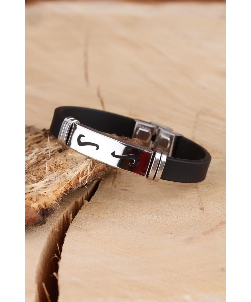 Siyah Silikon Çelik Aksesuar Detaylı Erkek Bileklik