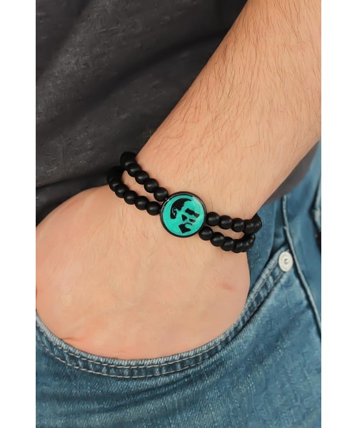 Yeşil Renk Metal Üzerine Atatürk Portreli Çift Sıra Doğal Taş Erkek Bileklik Yeşil Renk Metal Üzerine Atatürk Portreli Çift Sıra Doğal Taş Erkek Bileklik