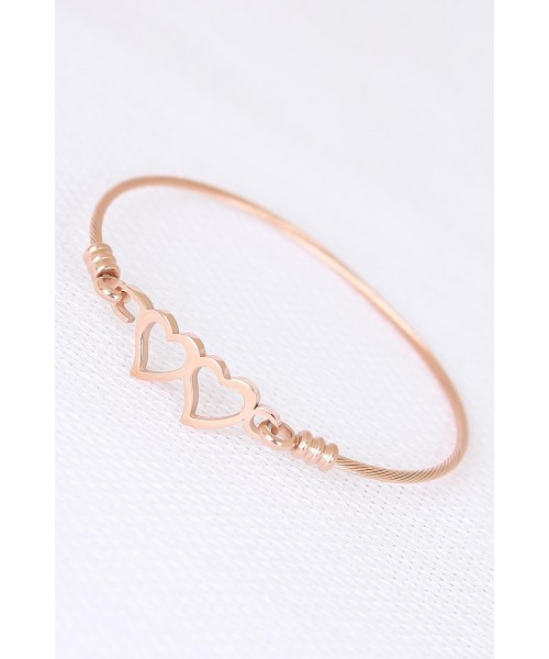 Rose Çelik Çift Kalp Figürlü Erkek Kelepçe Bileklik