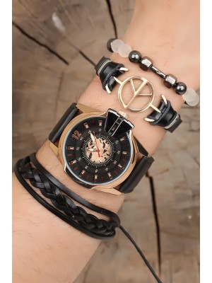 Deri Kordonlu Erkek Saat Kombini Deri Kordonlu Erkek Saat Kombini