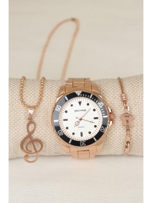 Metal Kordonlu Saat Kombini