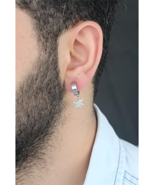 Silver Renk Kaplama Kartal Figürlü Çelik Kıstırmalı Erkek Küpe