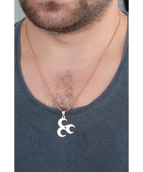 Rose Renk Metal 3 Hilal Figürlü Erkek Kolye