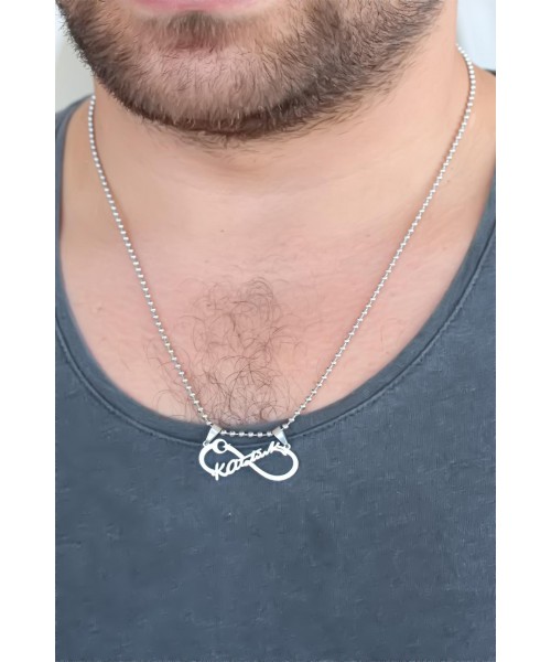 Silver Renk Metal Sonsuzluk Ve Atatürk İmza Figürlü Erkek Kolye