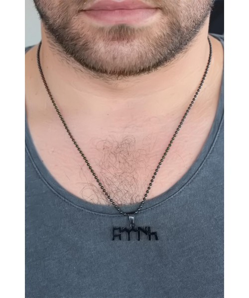 Siyah Renk Metal Göktürkçe Türk Yazı Figürlü Erkek Kolye