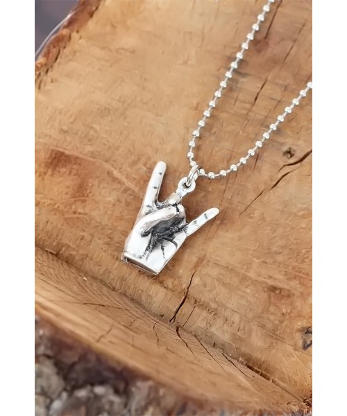 Top Zincirli Bozkurt İşareti Tasarım Eskitme Gümüş Renk Kolye