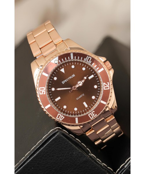 Rose Renk Metal Kordonlu Kahverengi Kasa Erkek Kol Saati