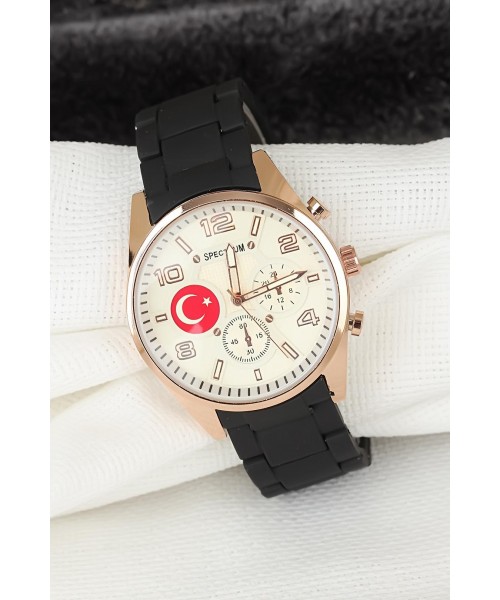 Silikon Kordonlu Bayraklı Erkek Kol Saati