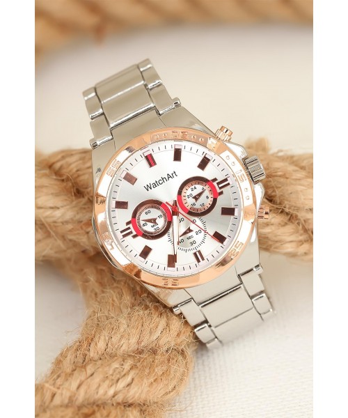 Rose Spor Kasa Silver Renk Metal Kordonlu Erkek Saat